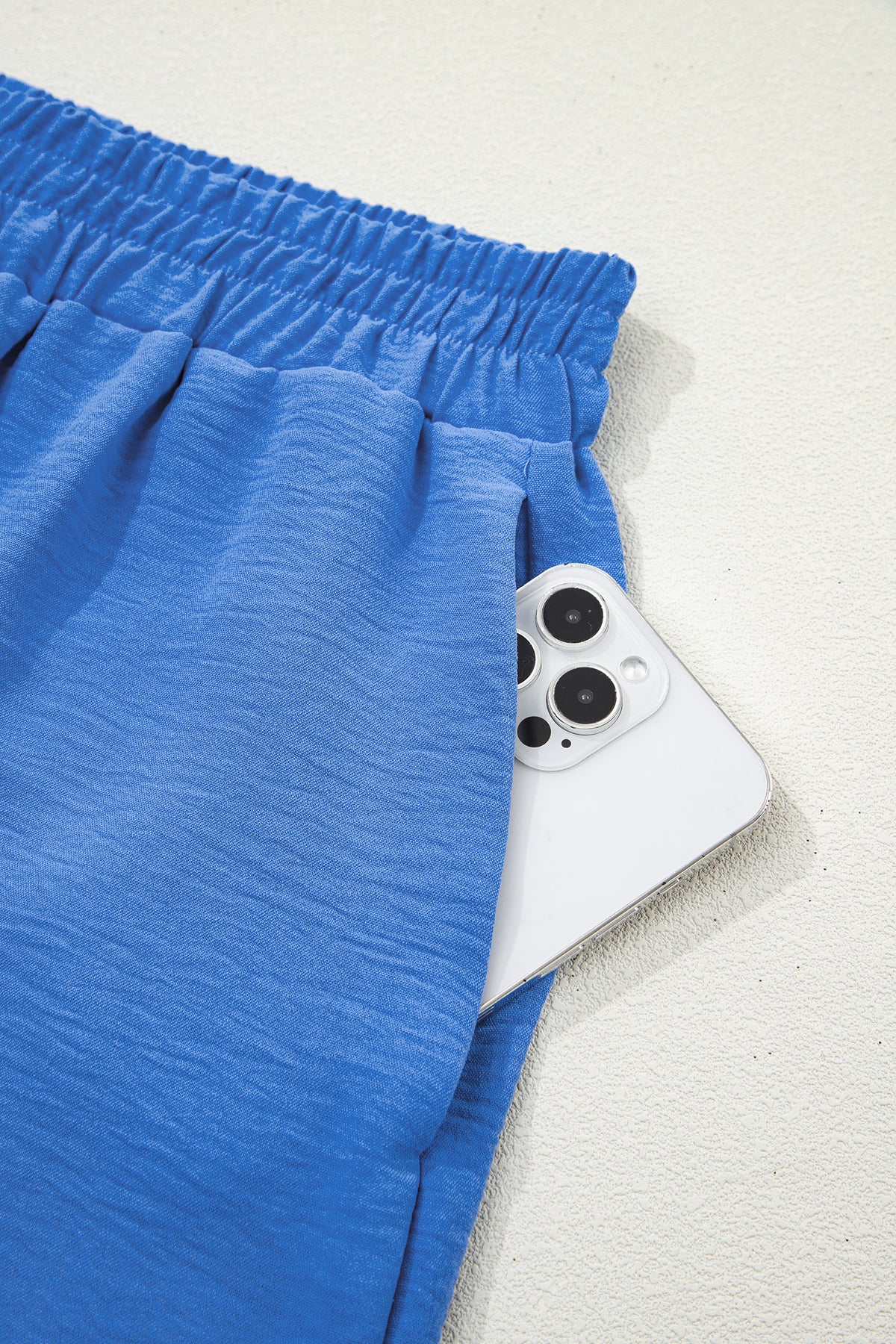 Sky Blue Solid Color Elastic Waist Casual Skort