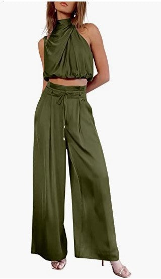 Women's 2-Piece Suit Top Wide-Leg Pants