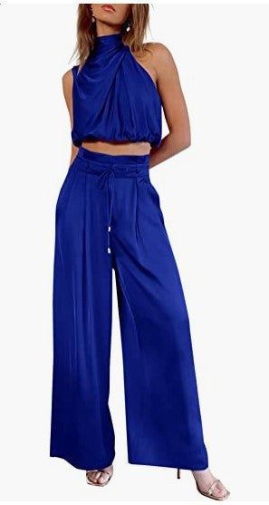 Women's 2-Piece Suit Top Wide-Leg Pants