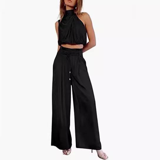 Women's 2-Piece Suit Top Wide-Leg Pants