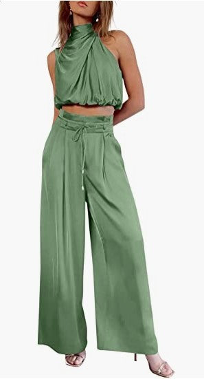 Women's 2-Piece Suit Top Wide-Leg Pants