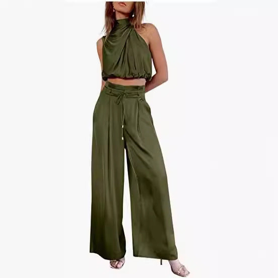 Women's 2-Piece Suit Top Wide-Leg Pants