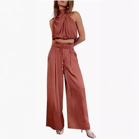 Women's 2-Piece Suit Top Wide-Leg Pants