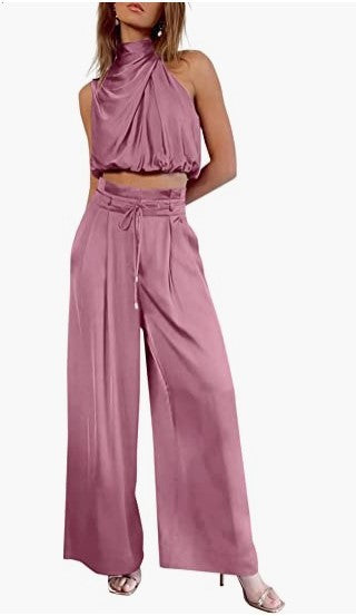 Women's 2-Piece Suit Top Wide-Leg Pants