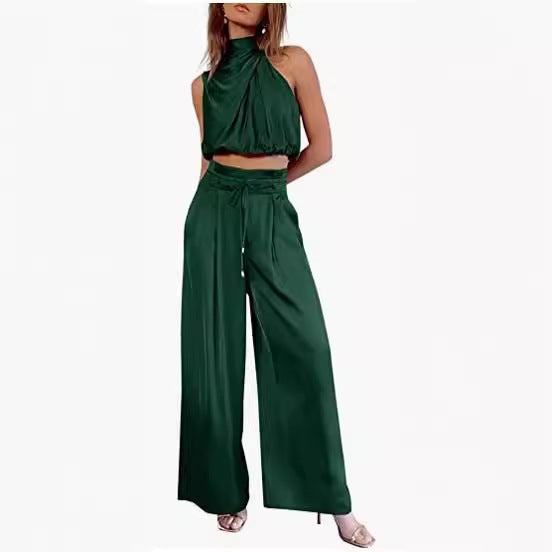 Women's 2-Piece Suit Top Wide-Leg Pants