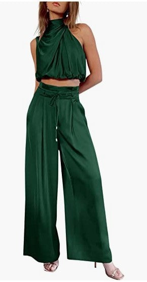 Women's 2-Piece Suit Top Wide-Leg Pants