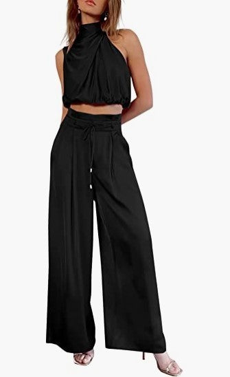 Women's 2-Piece Suit Top Wide-Leg Pants