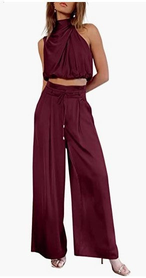 Women's 2-Piece Suit Top Wide-Leg Pants
