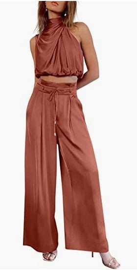 Women's 2-Piece Suit Top Wide-Leg Pants
