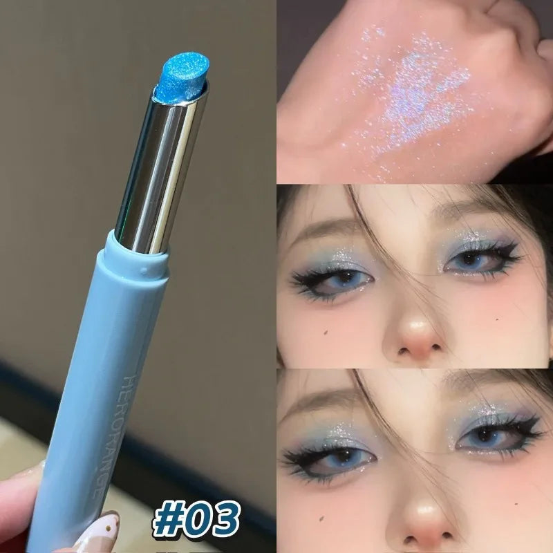 Shimmer Highlight Eyeshadow Pen Fine Pearly Glitter High-Gloss Eyeshadow Stick Makeup Smudge-Proof & Waterproof Eye Brightener