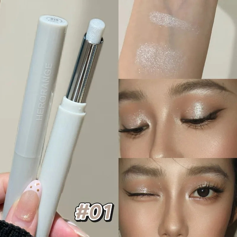 Shimmer Highlight Eyeshadow Pen Fine Pearly Glitter High-Gloss Eyeshadow Stick Makeup Smudge-Proof & Waterproof Eye Brightener
