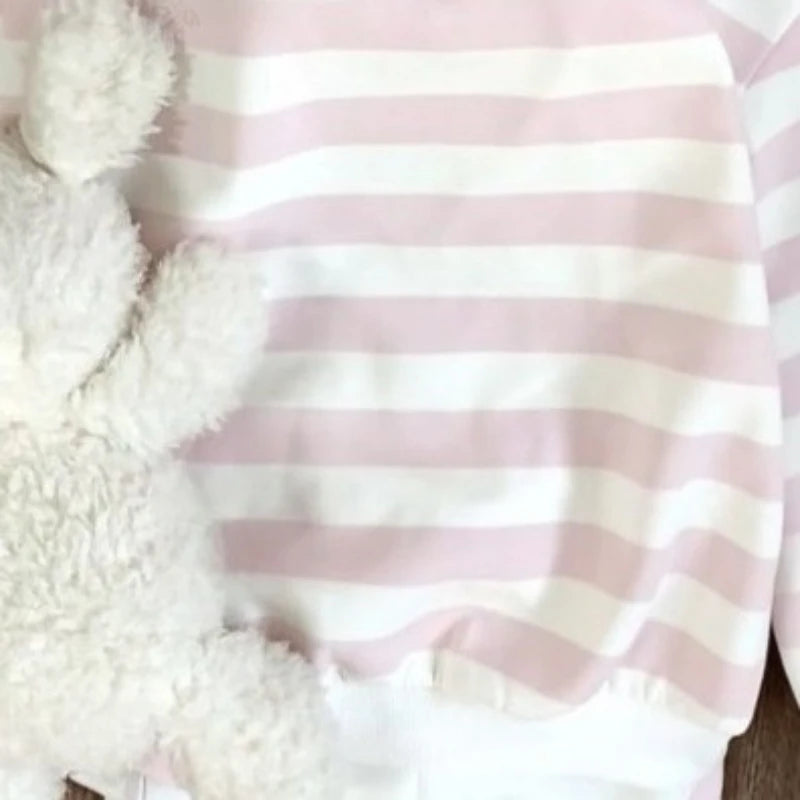 Skew Collar Stripe Hoodies Autumn Harajuku Kawaii