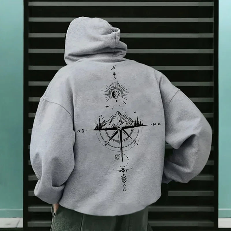 Vintage Compass Printing Hoodies for Men Hooded