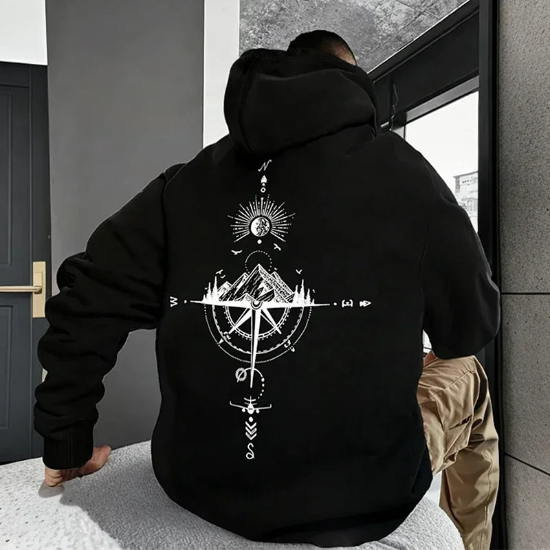 Vintage Compass Printing Hoodies for Men Hooded