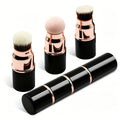 3in1 Mini Portable Makeup Brush with Dust Cap, Detachable Sponge, Angled Foundation & Powder Heads, Bionic Hair, Sturdy Aluminum