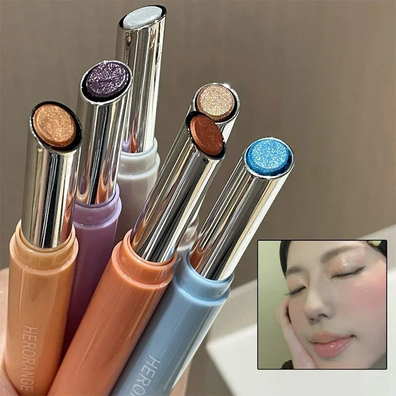 Shimmer Highlight Eyeshadow Pen Fine Pearly Glitter High-Gloss Eyeshadow Stick Makeup Smudge-Proof & Waterproof Eye Brightener