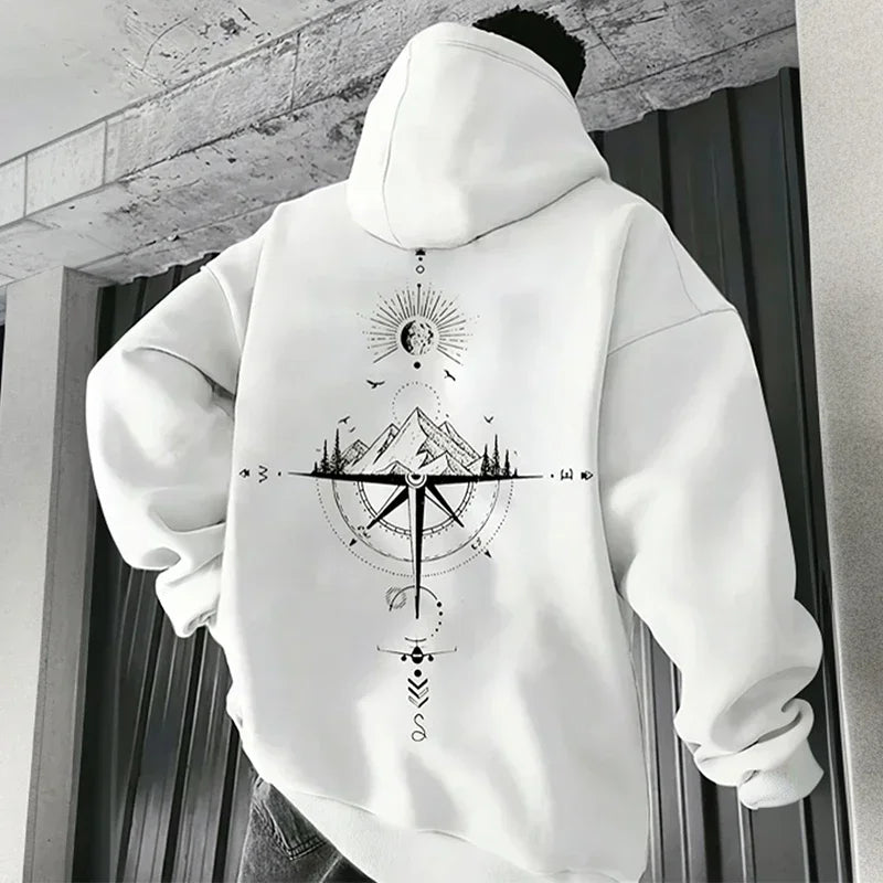 Vintage Compass Printing Hoodies for Men Hooded