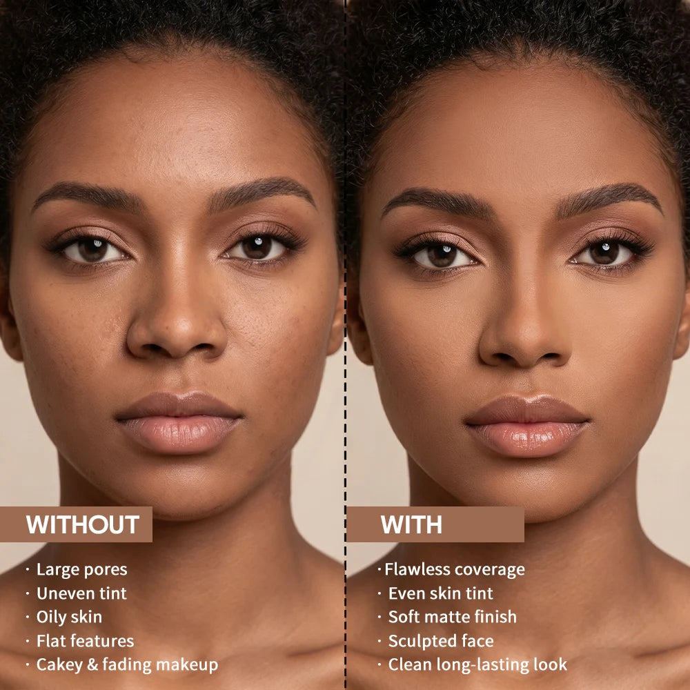 Matte Bronze Pressed Powder Long-Wear Oil Control Define Facial Contour Setting Powder Soft Matte Bronze Finish Korean Makeup