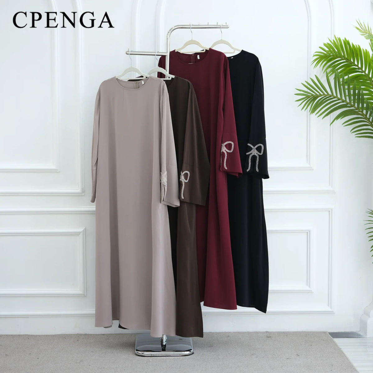 Luxury Studded Dubai Abaya Dress for Women Eid Arabic Muslim Modest Outfit Islam Crystal-embellished Bow Sleeve Robe Turkey Robe