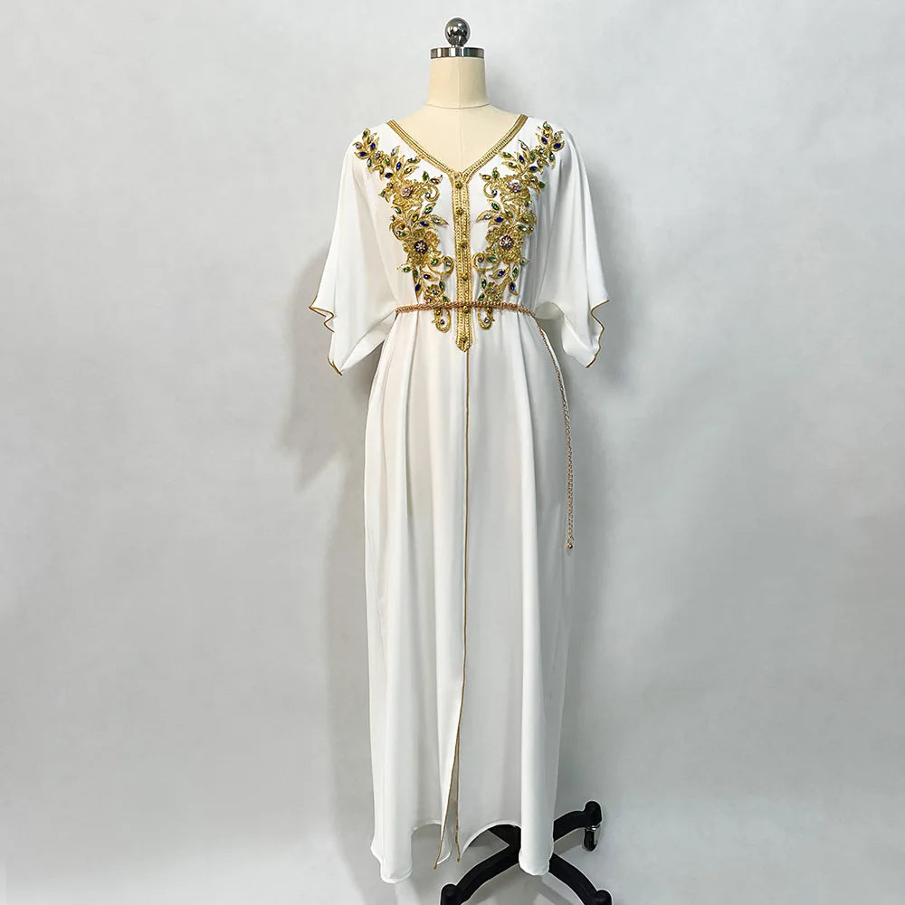 Eid Turkey Muslim Women Embroidery Dress Kaftan Dubai Abaya Summer Arabic Islamic Clothing Dresses Abayas Robe Vestidos Caftan