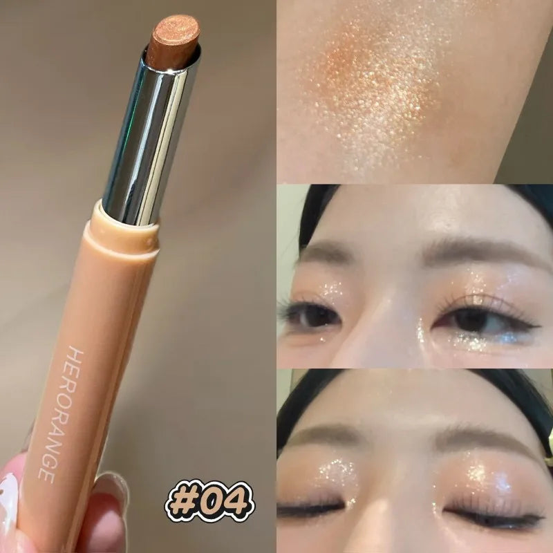 Shimmer Highlight Eyeshadow Pen Fine Pearly Glitter High-Gloss Eyeshadow Stick Makeup Smudge-Proof & Waterproof Eye Brightener