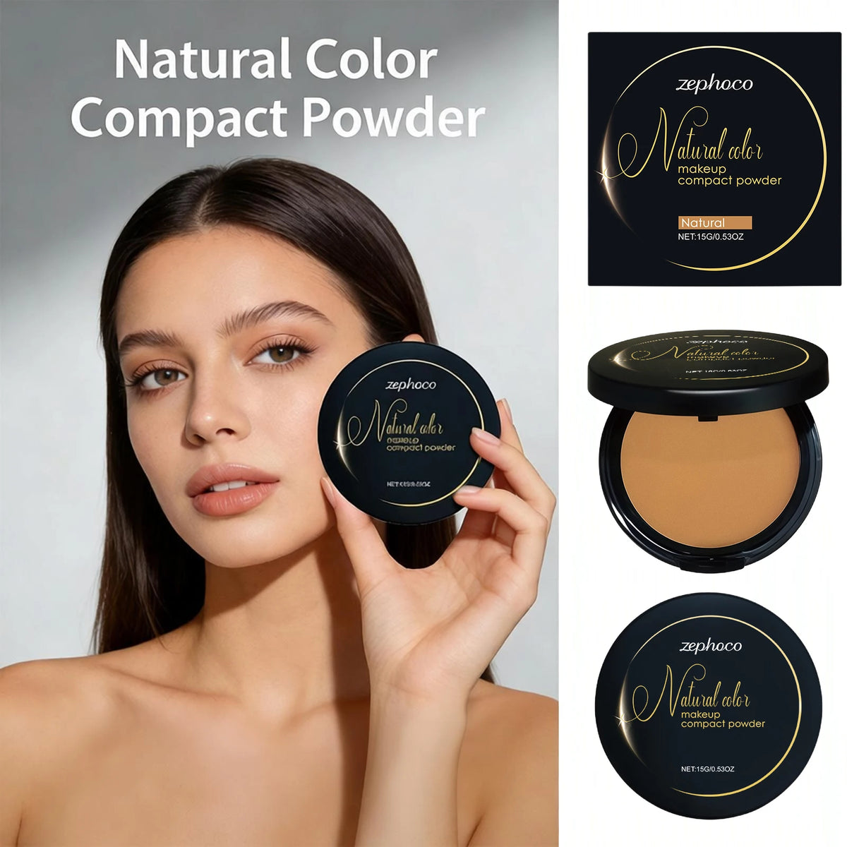 Oil Control Pressed Powder Matte Setting Long Lasting Three-Color Foundation Powder Dark Skin Natural Makeup Compact Powder