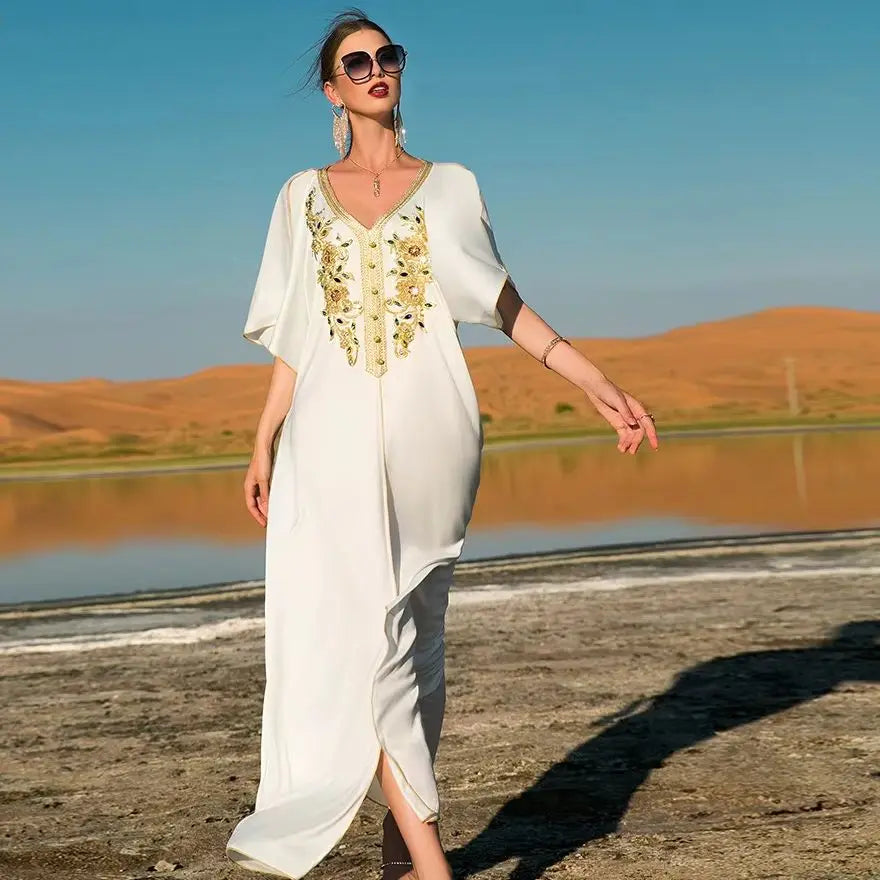 Eid Turkey Muslim Women Embroidery Dress Kaftan Dubai Abaya Summer Arabic Islamic Clothing Dresses Abayas Robe Vestidos Caftan