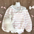 Skew Collar Stripe Hoodies Autumn Harajuku Kawaii