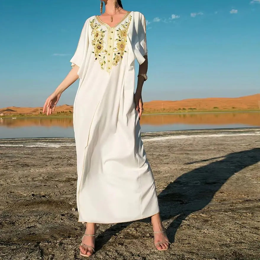 Eid Turkey Muslim Women Embroidery Dress Kaftan Dubai Abaya Summer Arabic Islamic Clothing Dresses Abayas Robe Vestidos Caftan