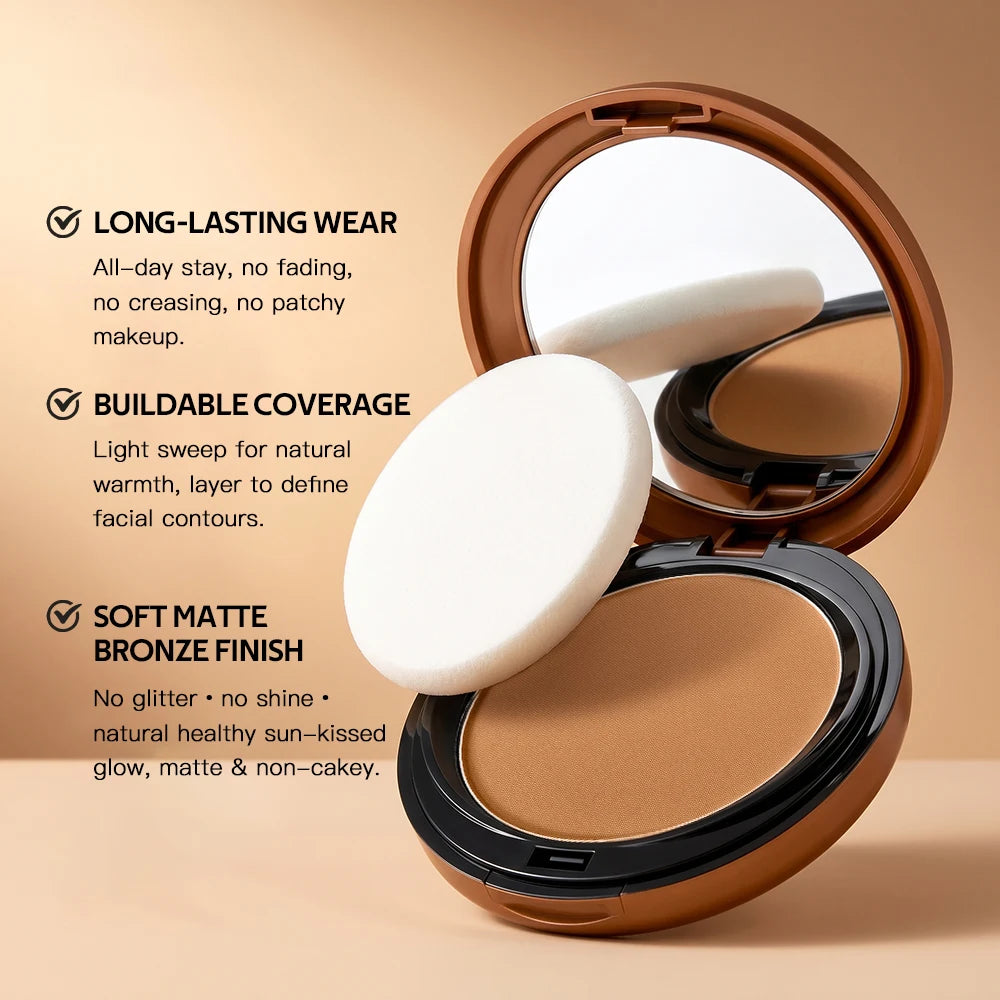 Matte Bronze Pressed Powder Long-Wear Oil Control Define Facial Contour Setting Powder Soft Matte Bronze Finish Korean Makeup