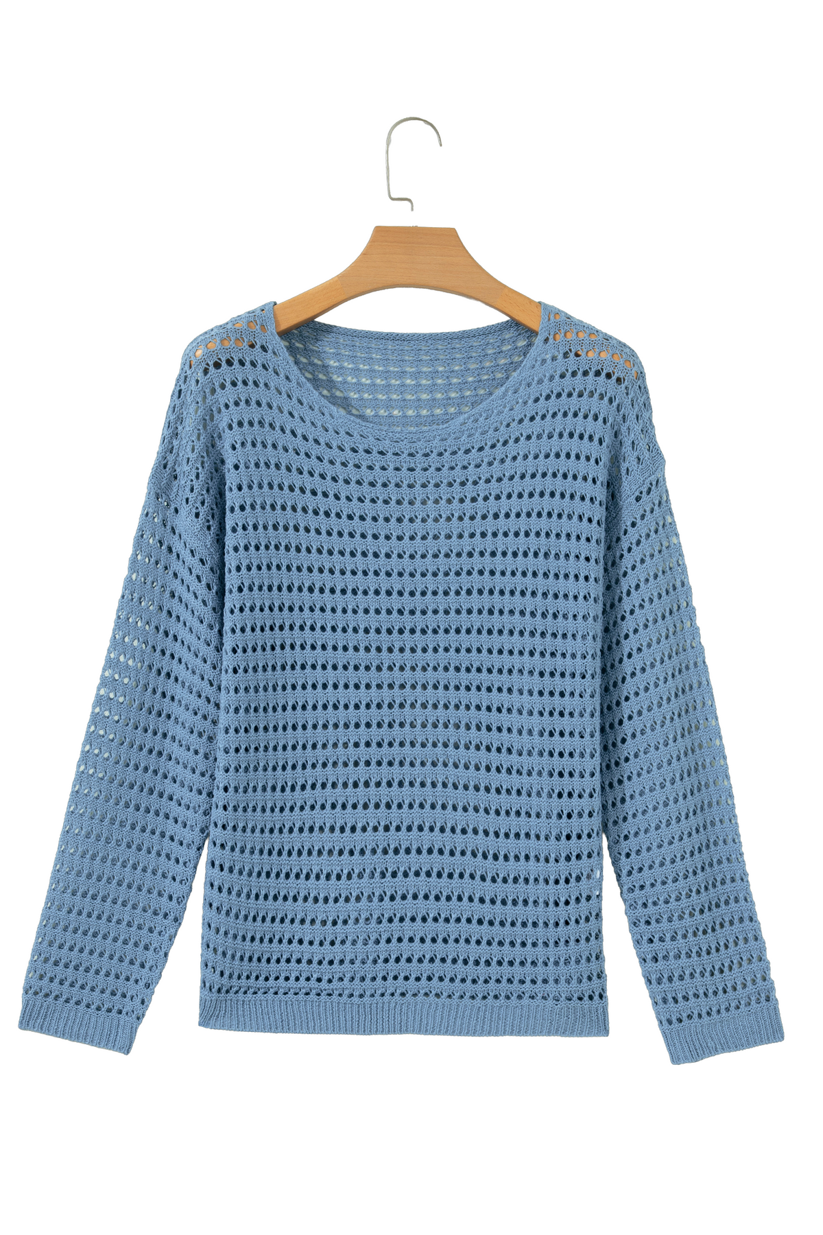 Myosotis Solid Color Hollow Out Knit Long Sleeve Crochet Sweater