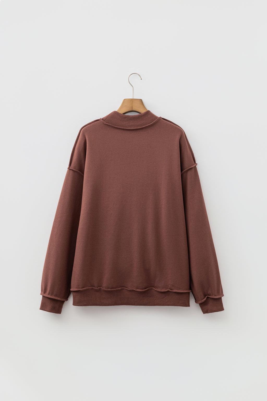 Light Pink Oversize Drop Shoulder Reversible Mock Neck Sweatshirt