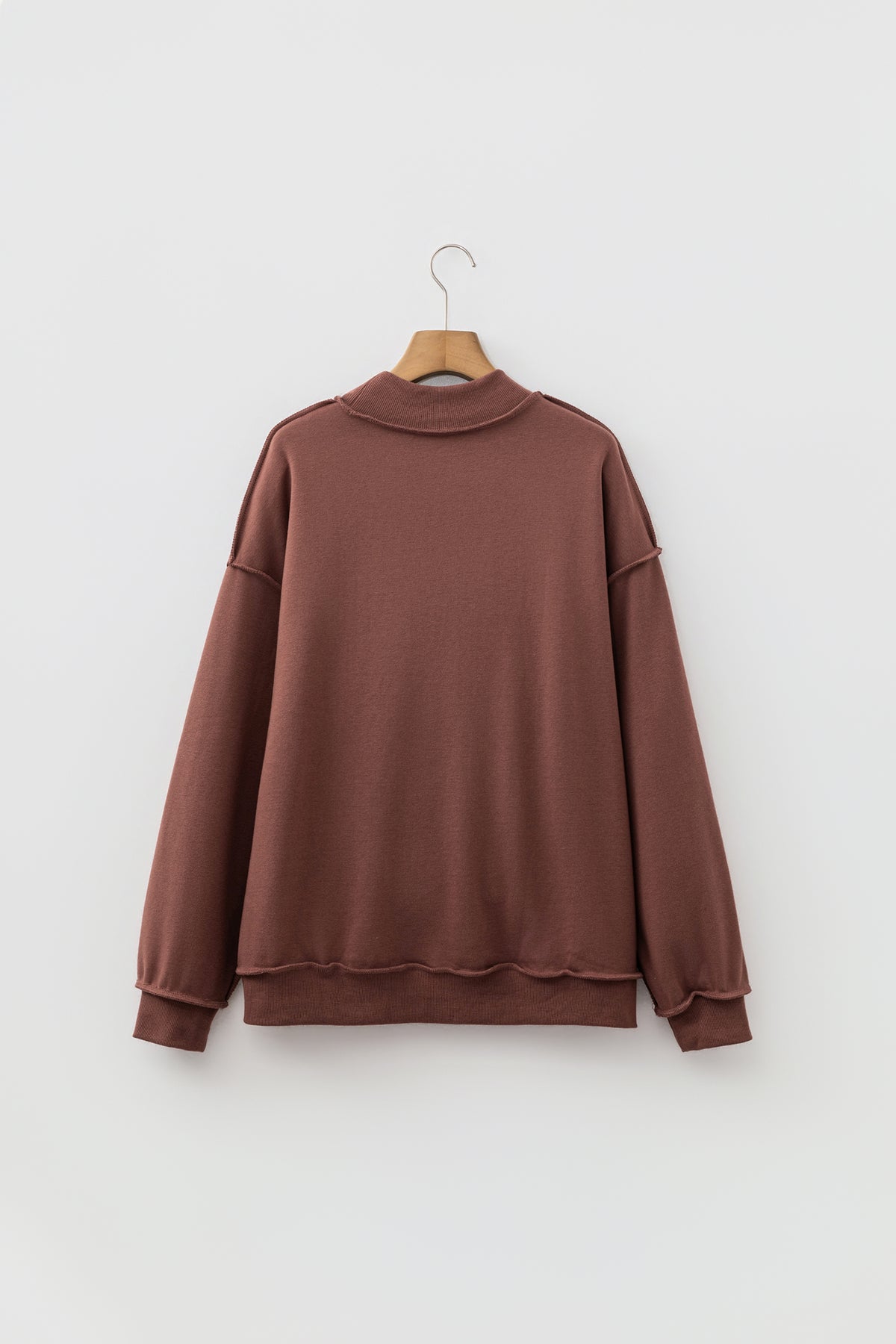 Light Pink Oversize Drop Shoulder Reversible Mock Neck Sweatshirt