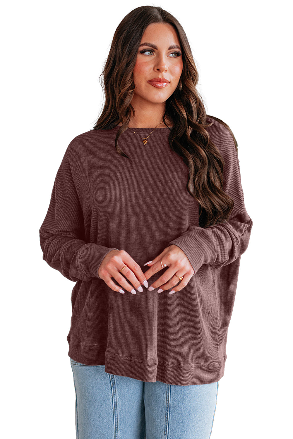 Top en maille gris anthracite à manches longues — coupe ample