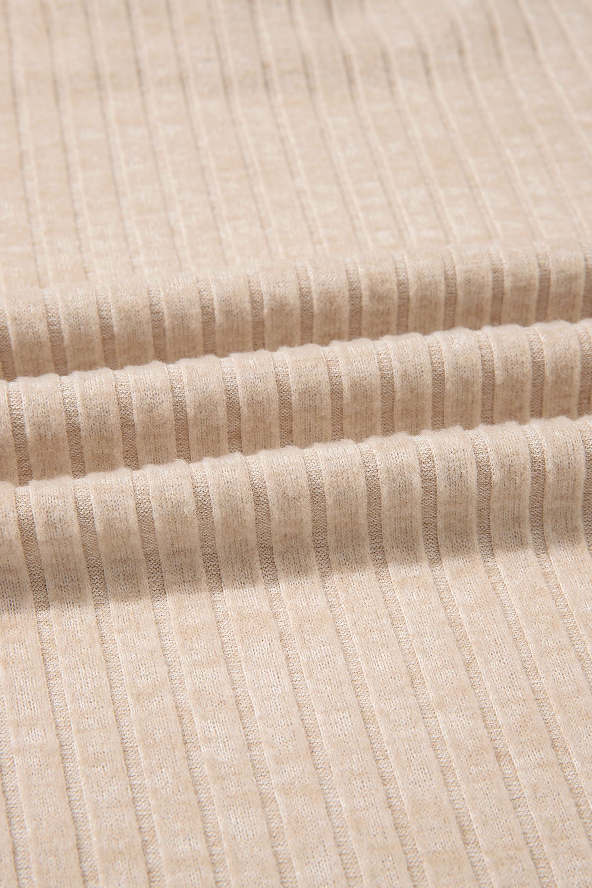 Apricot Solid Color Ribbed Knit Cowl Neck Long Sleeve Top