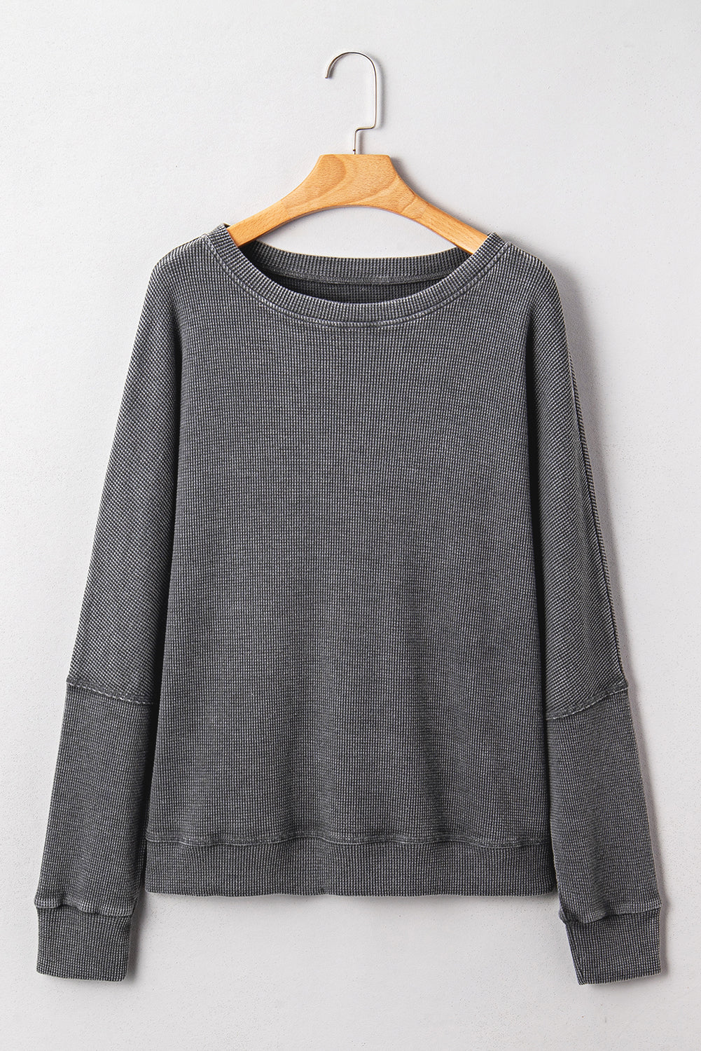 Top en maille gris anthracite à manches longues — coupe ample