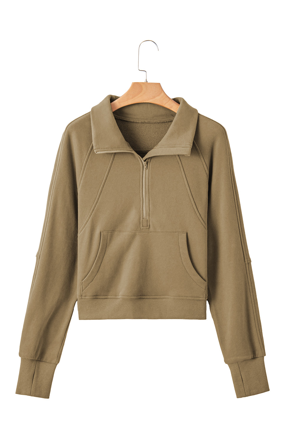 Phalaenopsis Zip Up Stand Collar Ribbed Thumbhole Sleeve Sweatshirt