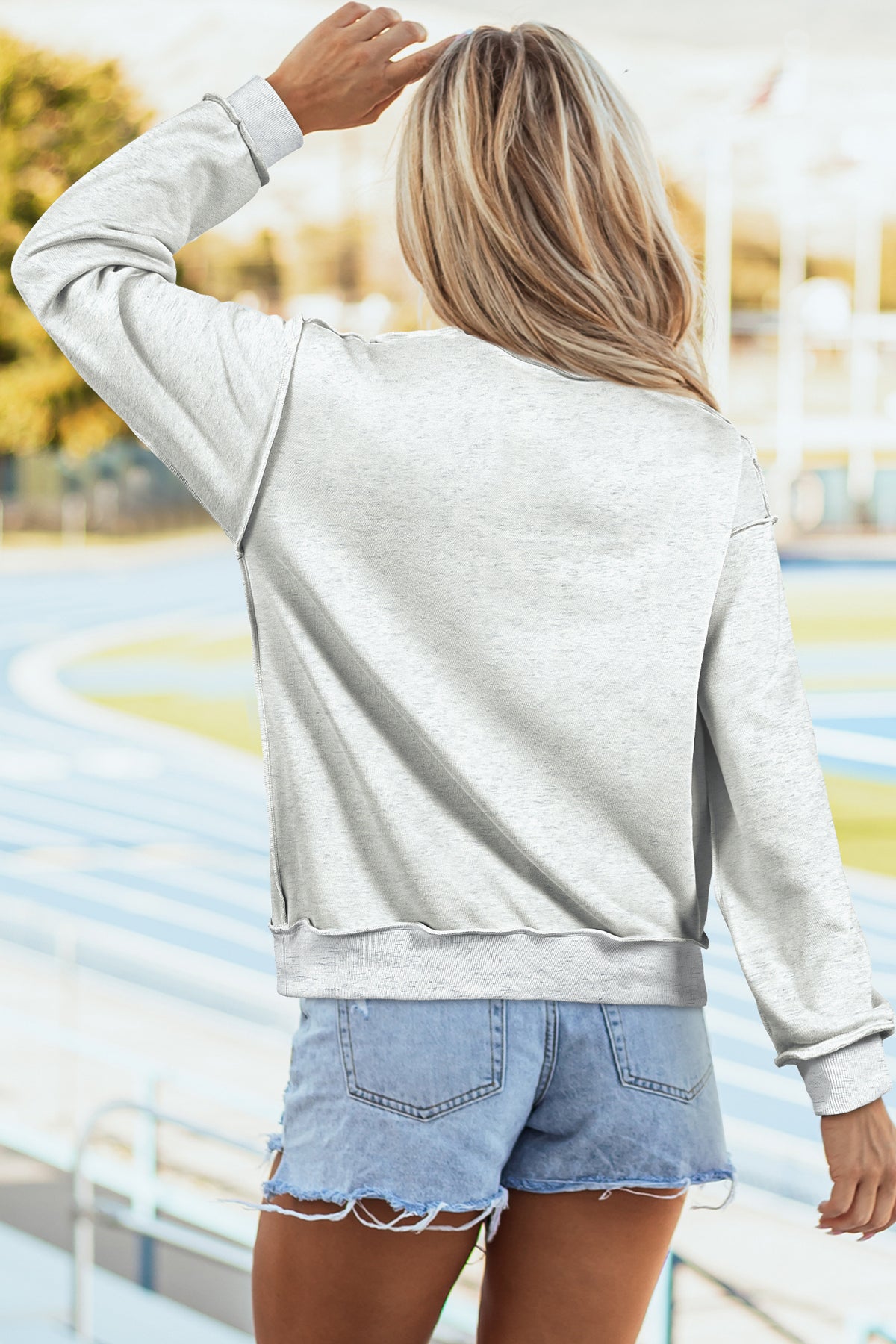 Light Pink Oversize Drop Shoulder Reversible Mock Neck Sweatshirt