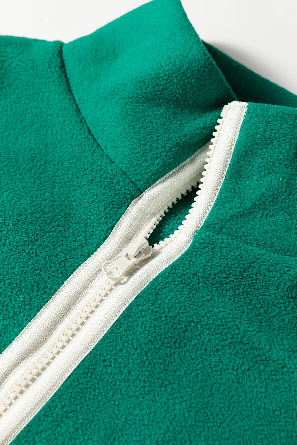 Dark Green Half Zip Contrast Trim Pocketed Plus Size Fleece Sweatshirt