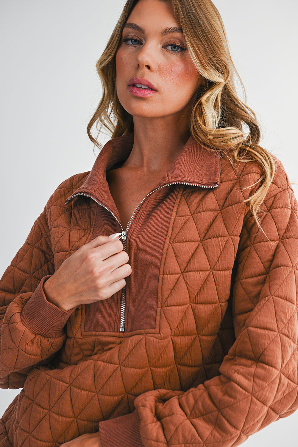 Sweat à col zippé texturé jaune paille — manches longues