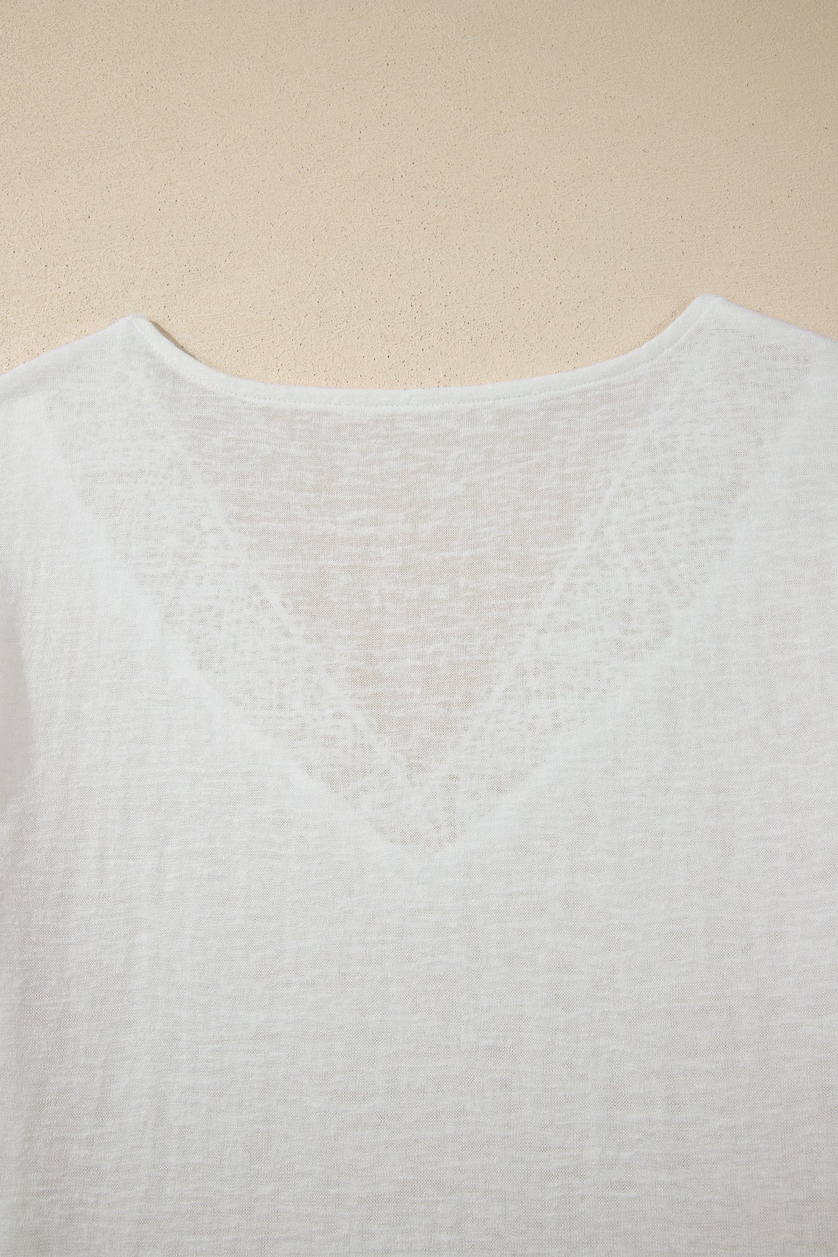 White Hollowed Lace Splicing V Neck T Shirt