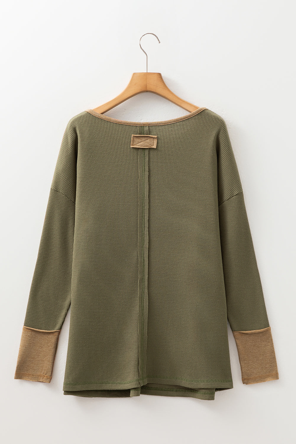 Top tunique henley vert gaufré à manches longues