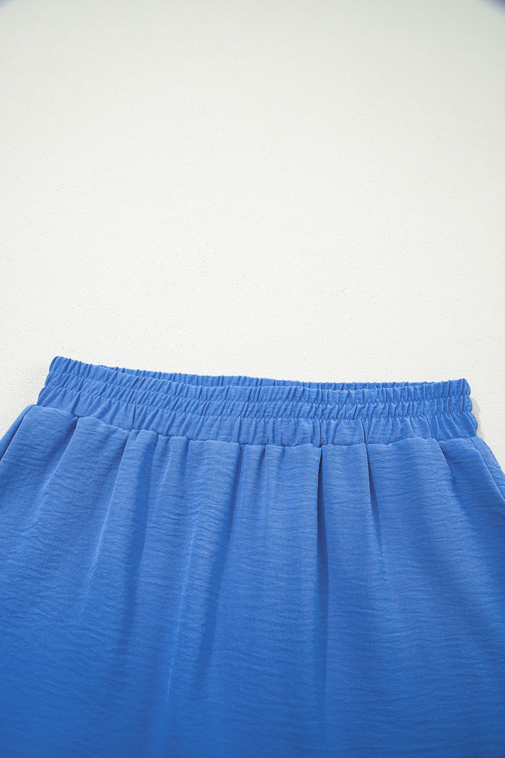 Sky Blue Solid Color Elastic Waist Casual Skort