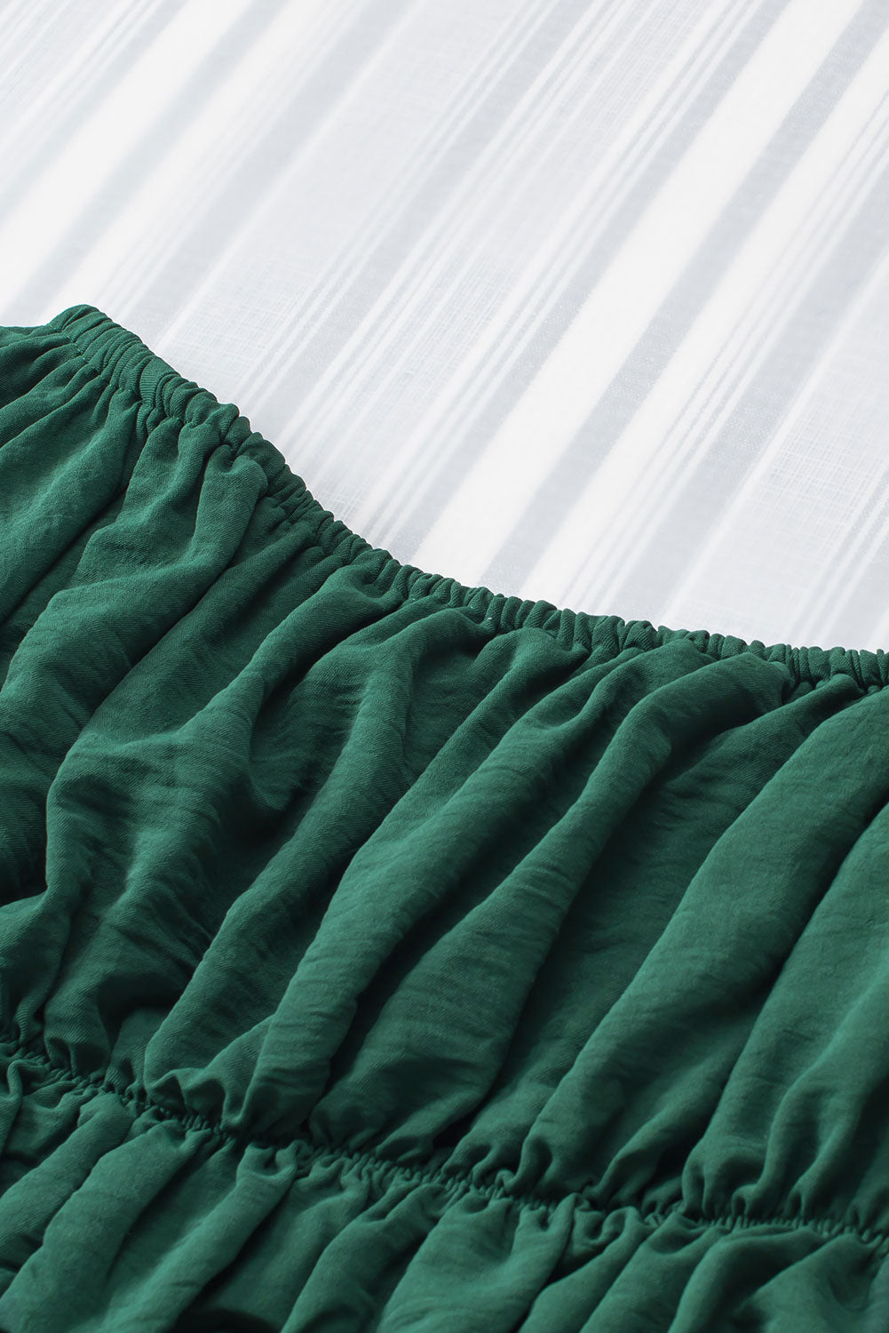 Green-2 Solid Color Shirred Bubble Sleeve Off Shoulder Babydoll Dress