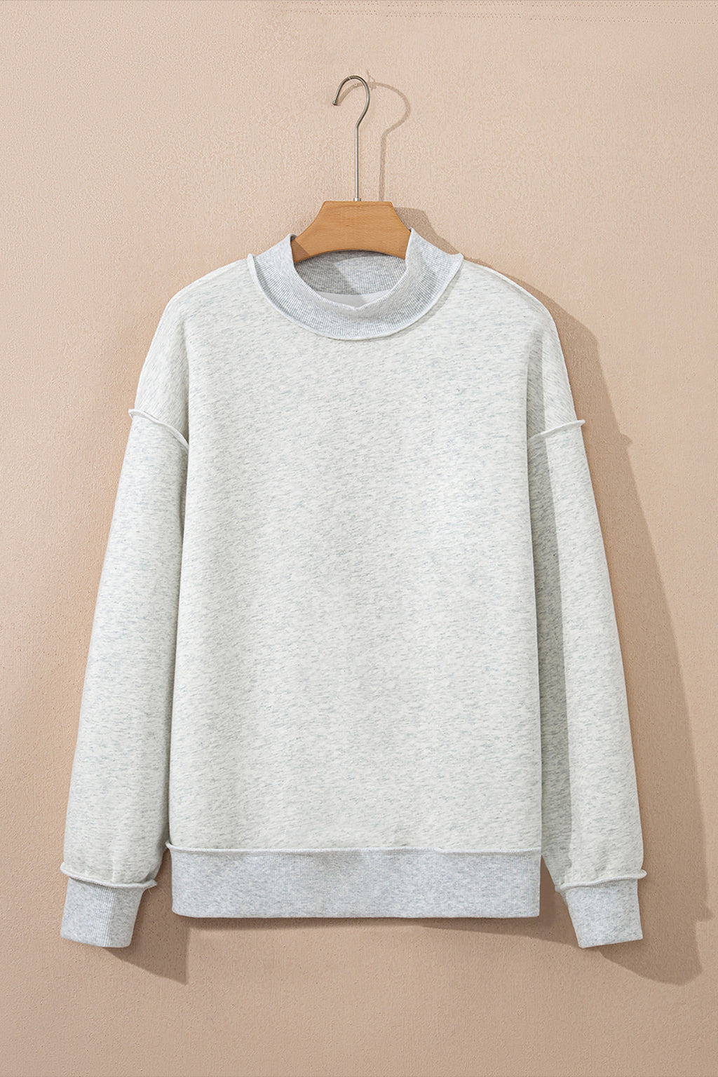 Light Pink Oversize Drop Shoulder Reversible Mock Neck Sweatshirt