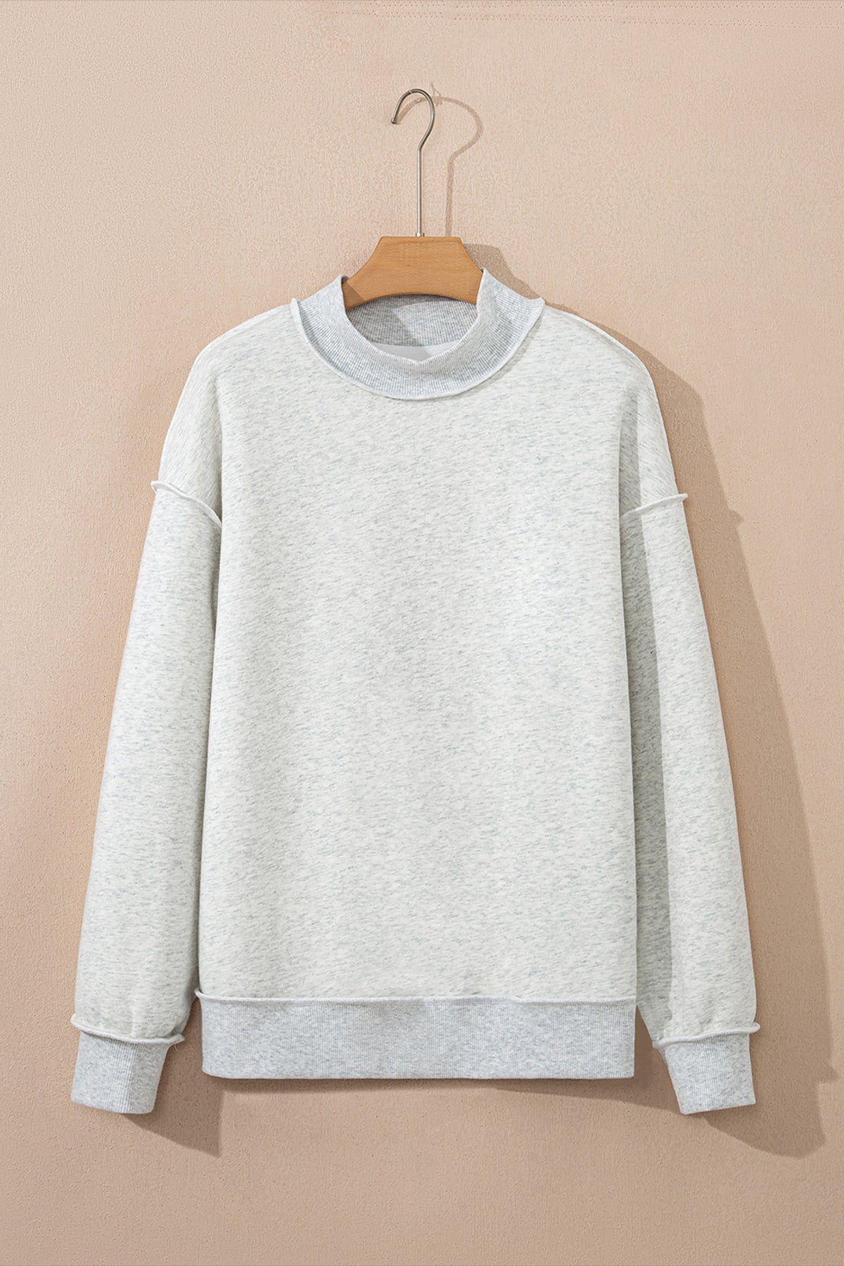 Light Pink Oversize Drop Shoulder Reversible Mock Neck Sweatshirt