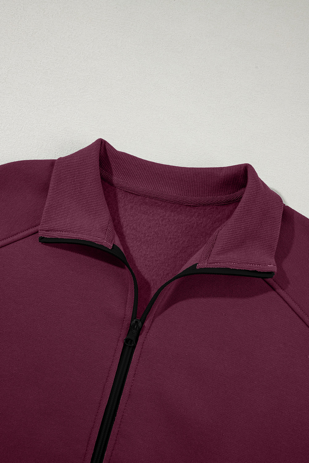 Burgundy Drop Shoulder Zip Up Jacket Drawstring Pants Active 2pcs Set