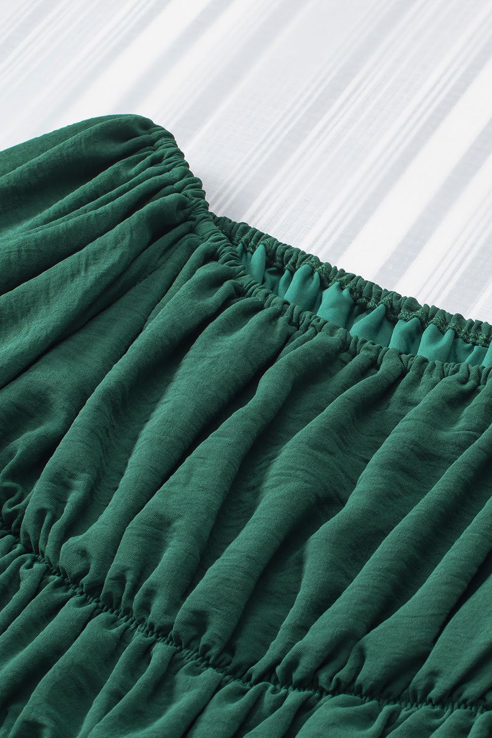 Green-2 Solid Color Shirred Bubble Sleeve Off Shoulder Babydoll Dress