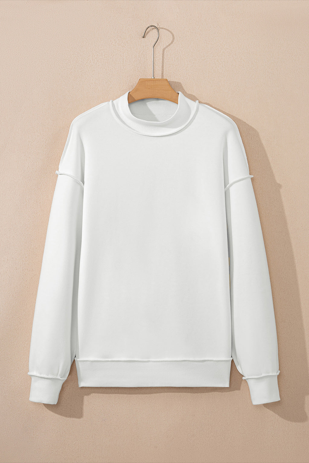 Light Pink Oversize Drop Shoulder Reversible Mock Neck Sweatshirt