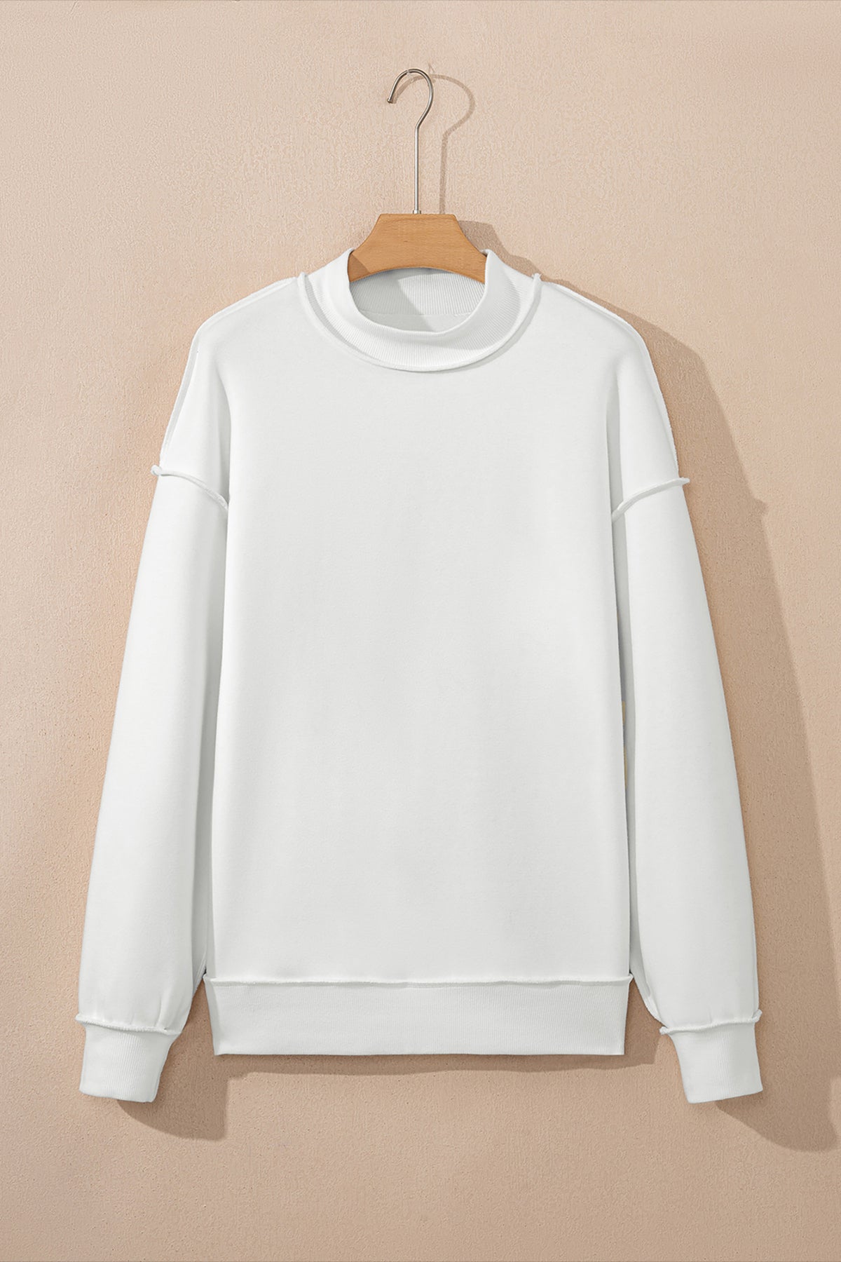 Light Pink Oversize Drop Shoulder Reversible Mock Neck Sweatshirt